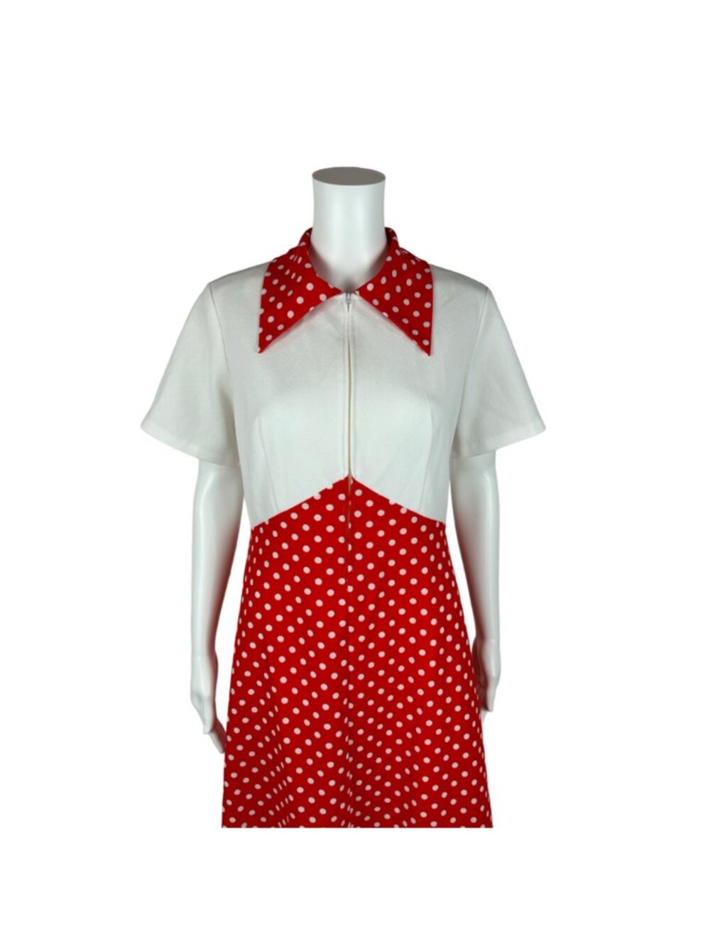 Vintage 70s Polka Dot Dress Women's Large Red White Front Zip Up Mini Minnie Bab - Picture 3 of 11